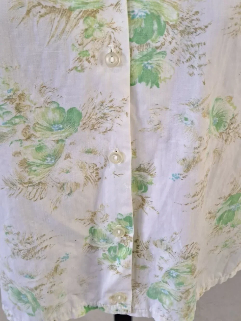 Vintage 70's Sleeveless Button-Up Blouse Green Floral Print Collared Women's S - Picture 4 of 9